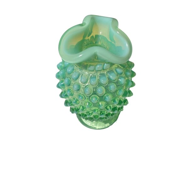 Fenton Vintage, Fuffled Edge, Fenton Vase, Pressed Glass, Opalescent   4" High b - Picture 3 of 11